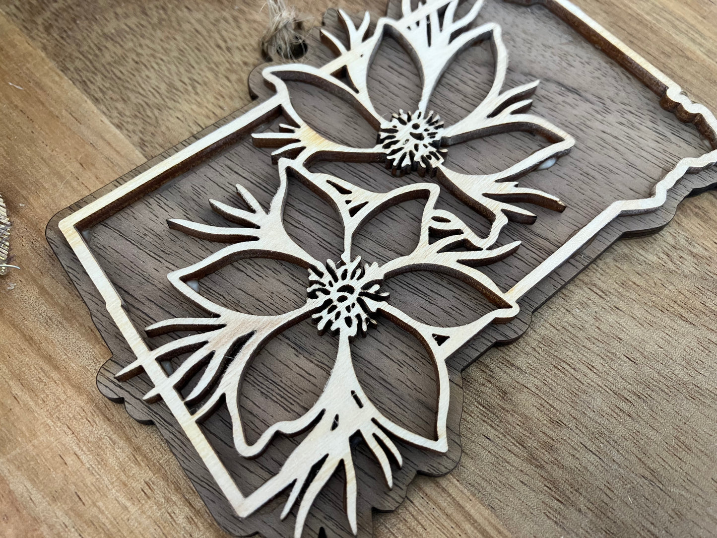 Wooden South Dakota State Flower Ornament