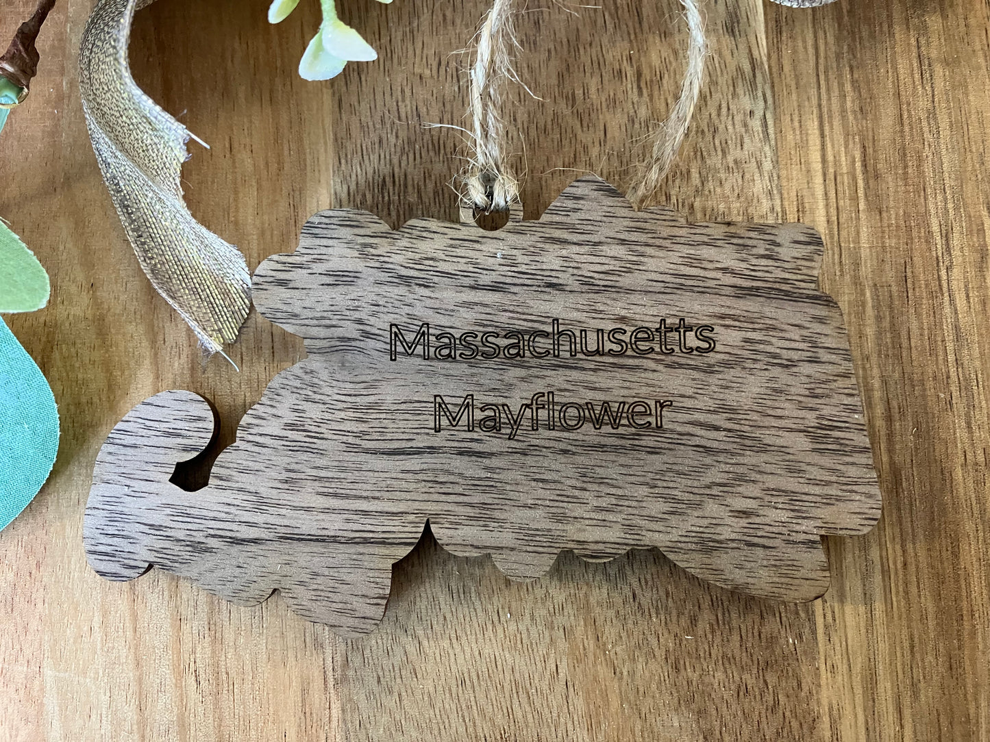 Wooden Massachusetts State Flower Ornament