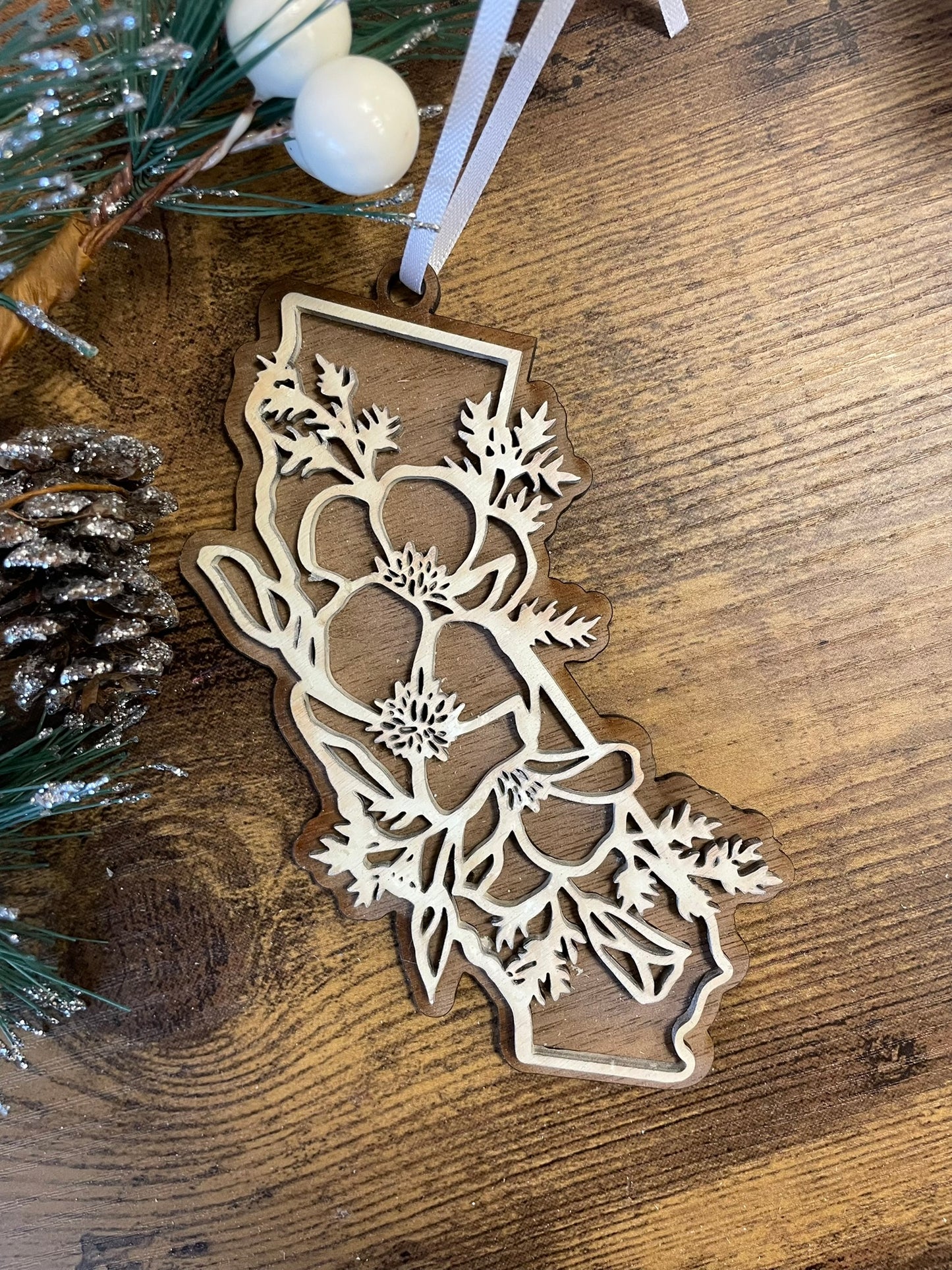 Wooden California State Flower Ornament