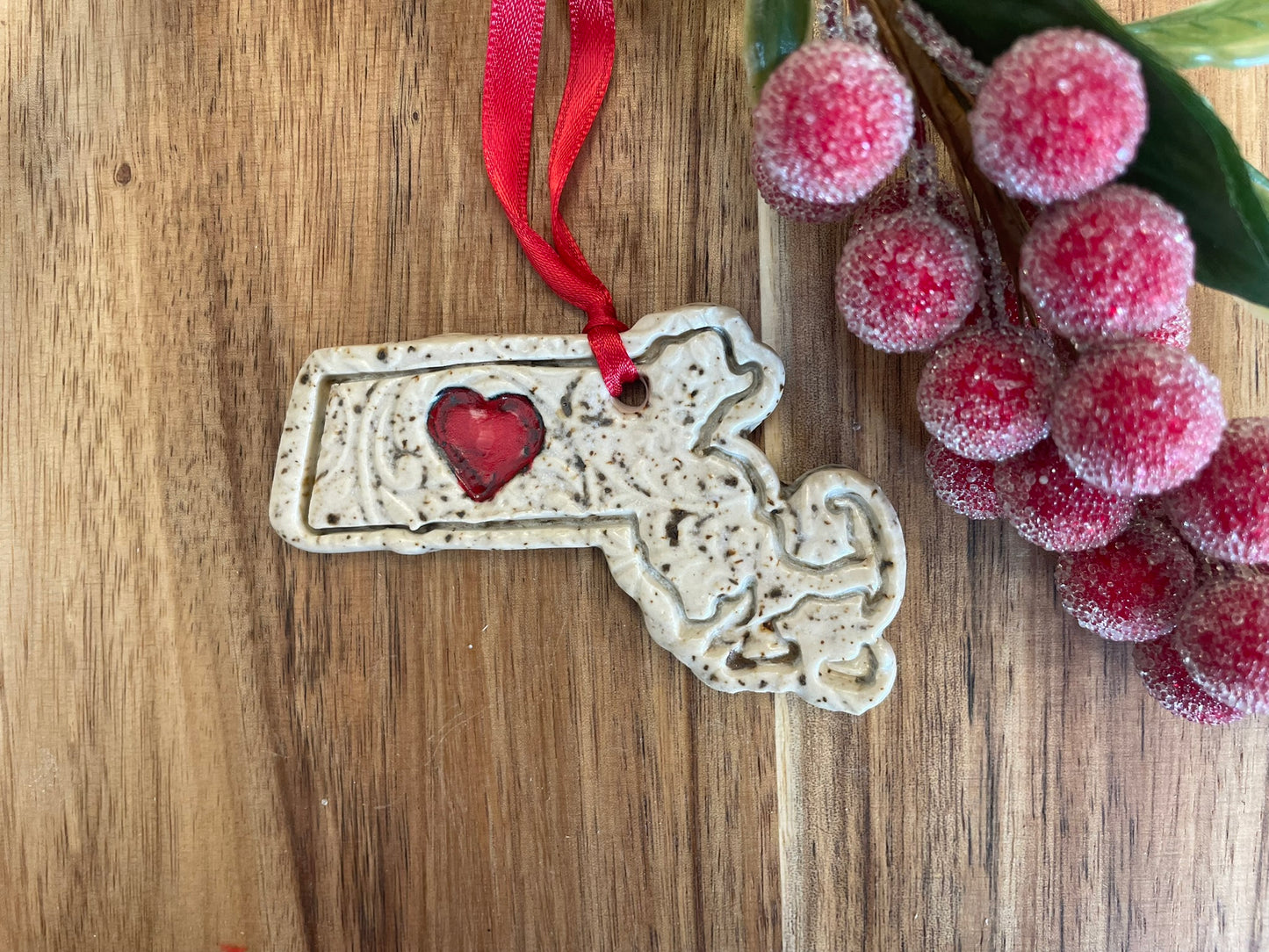 Massachusetts Rustic Clay Ornament