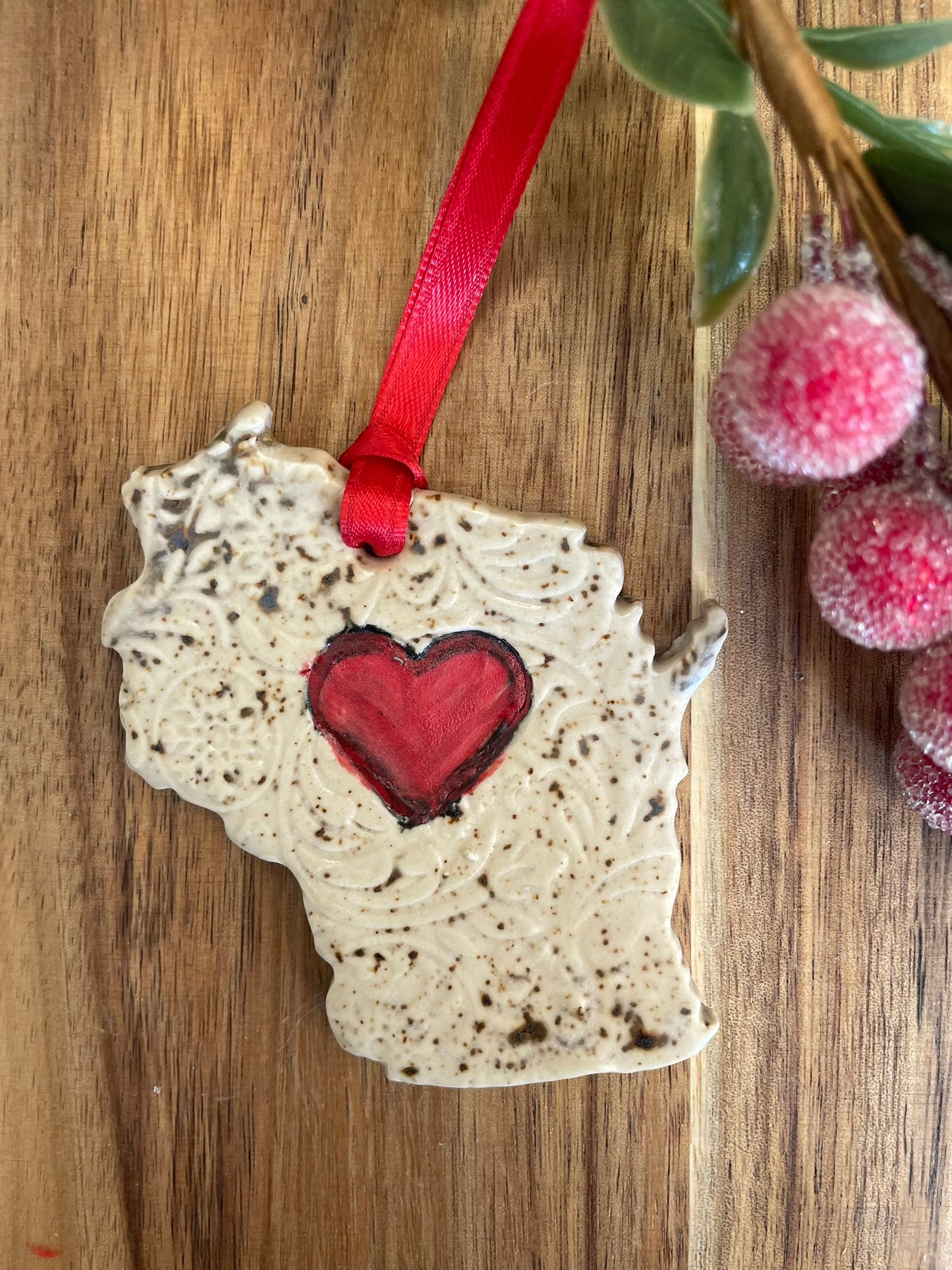 Wisconsin Rustic Clay Ornament