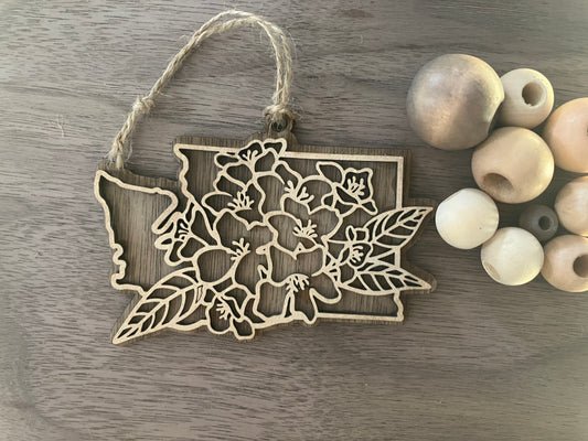 Wooden Washington State Flower Ornament
