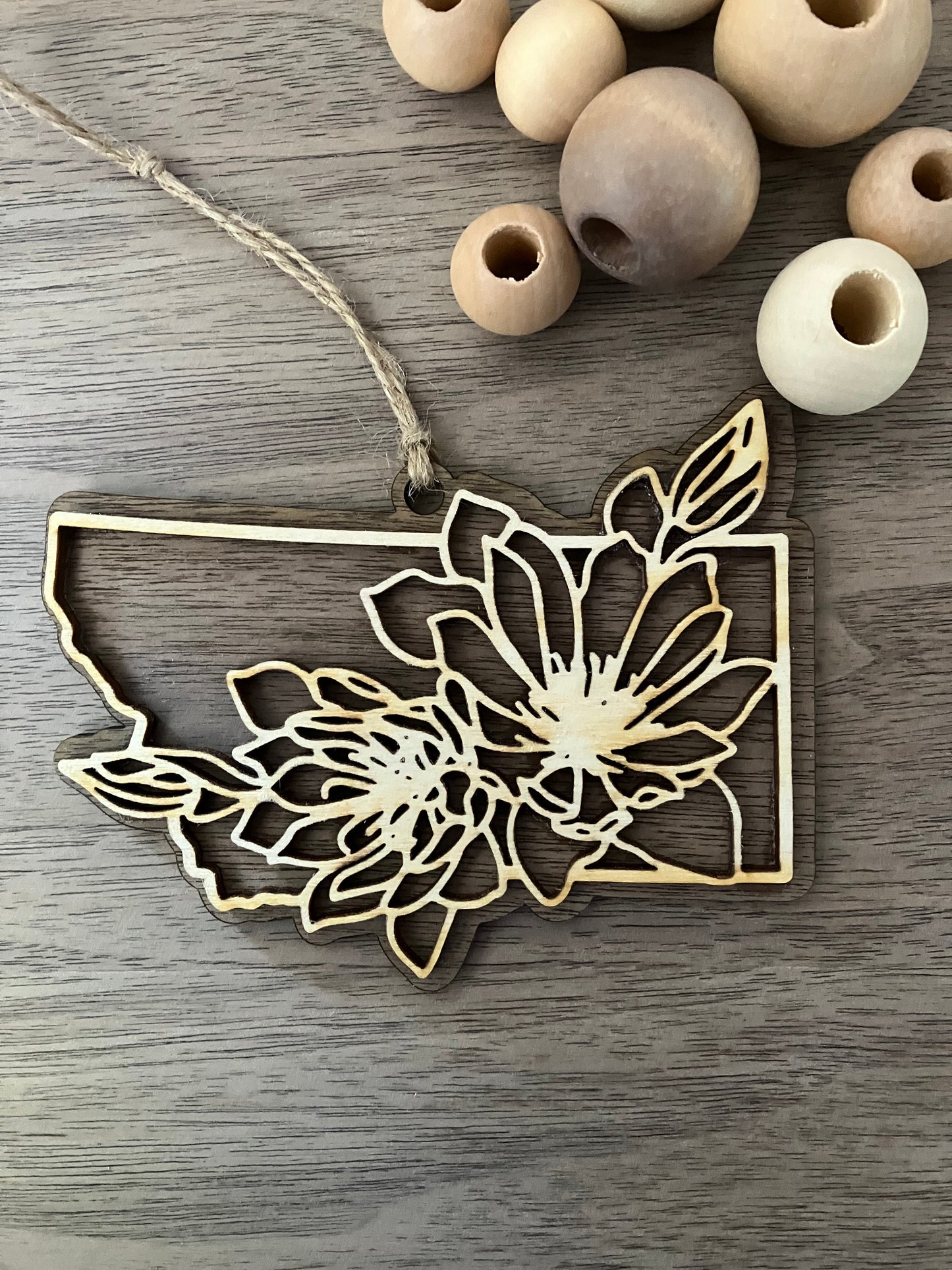 Wooden Montana State Flower Ornament