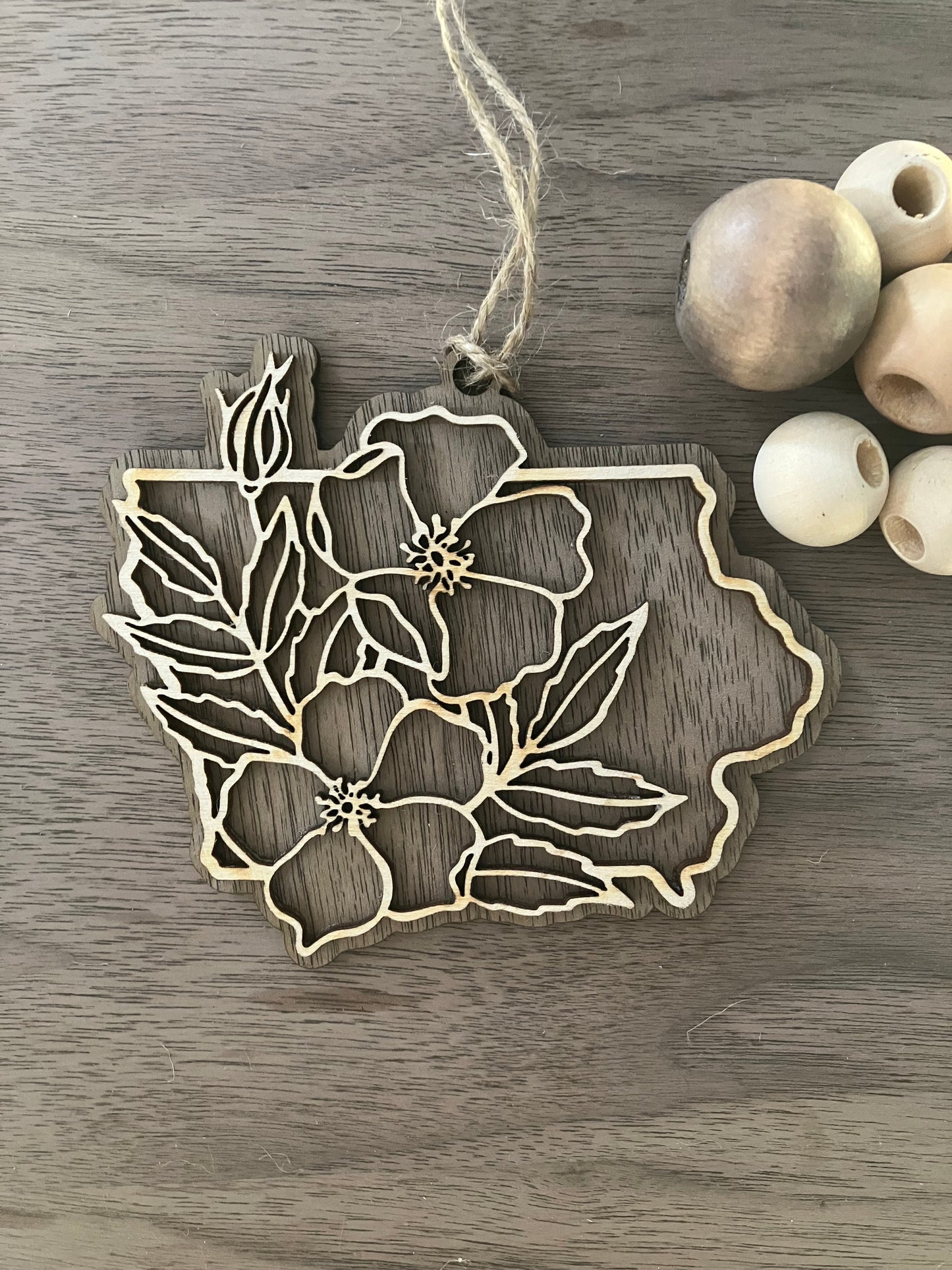 Wooden Iowa State Flower Ornament
