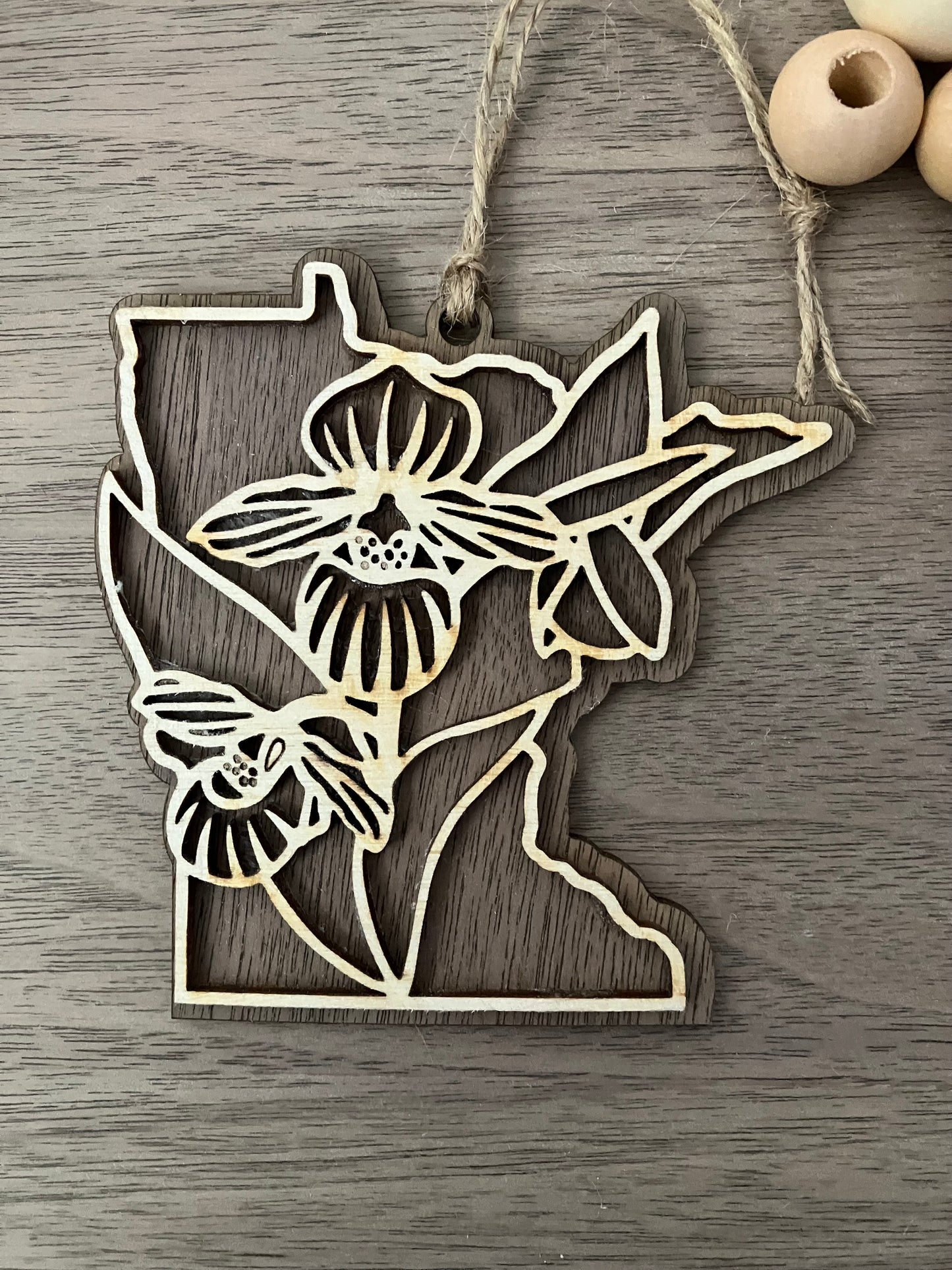 Wooden Minnesota State Flower Ornament