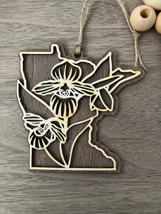Wooden Minnesota State Flower Ornament