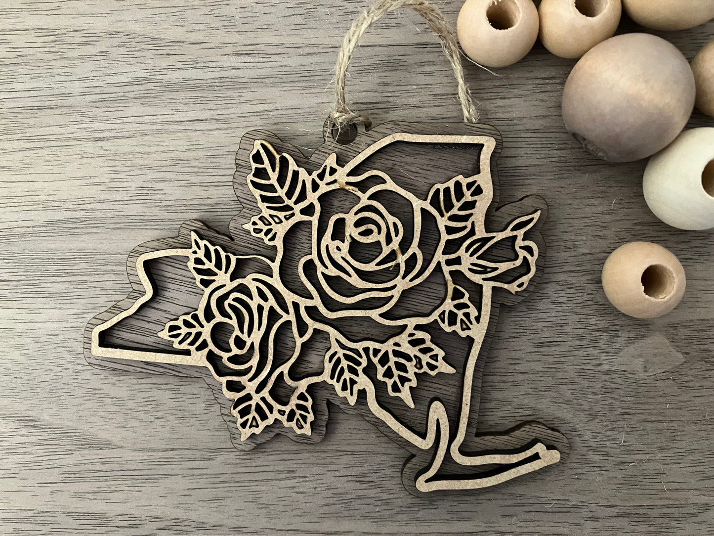 Wooden New York State Flower Ornament