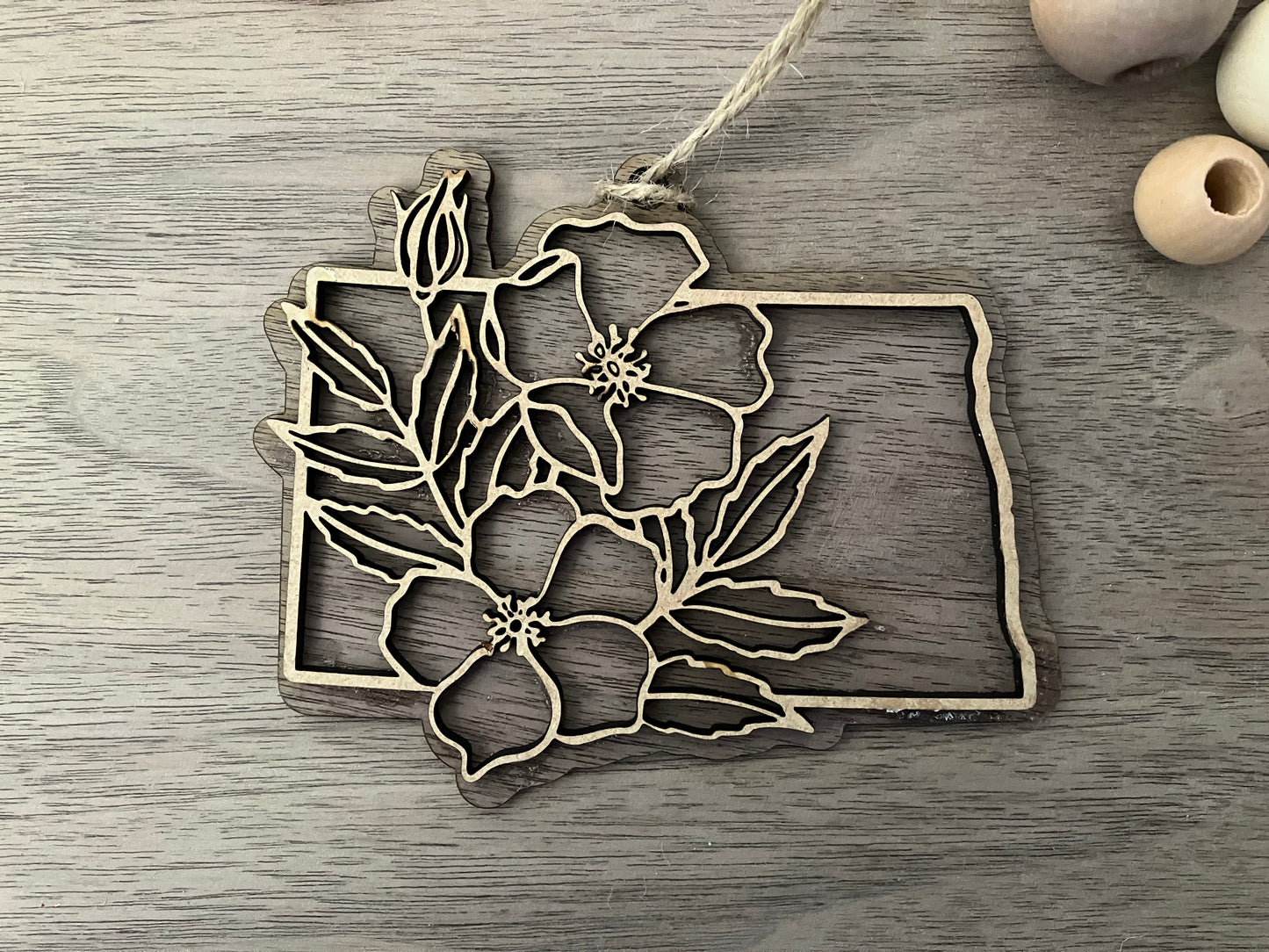 Wooden North Dakota State Flower Ornament