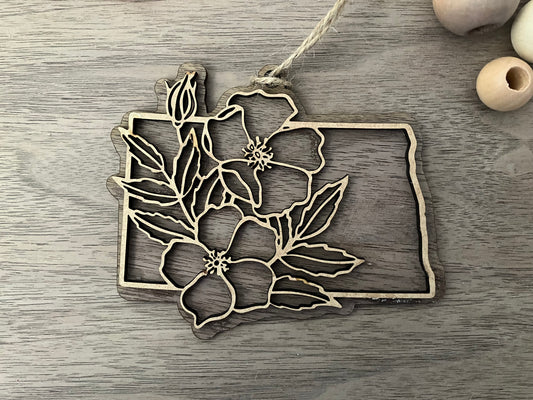 Wooden North Dakota State Flower Ornament