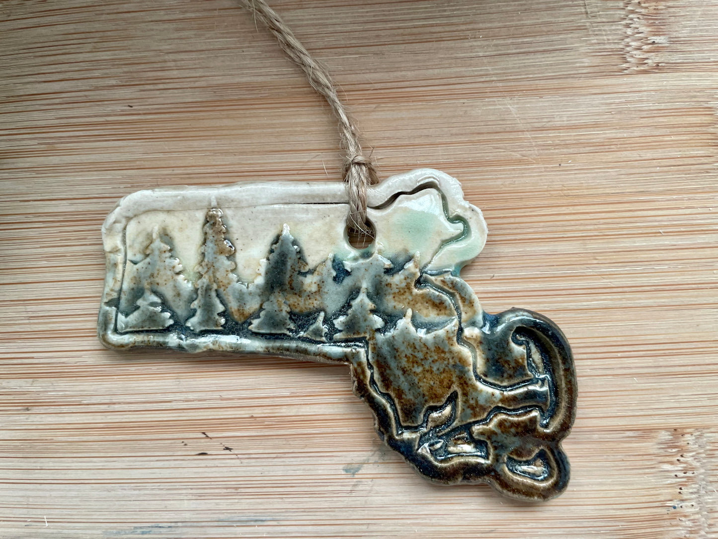 Massachusetts Rustic Clay Ornament