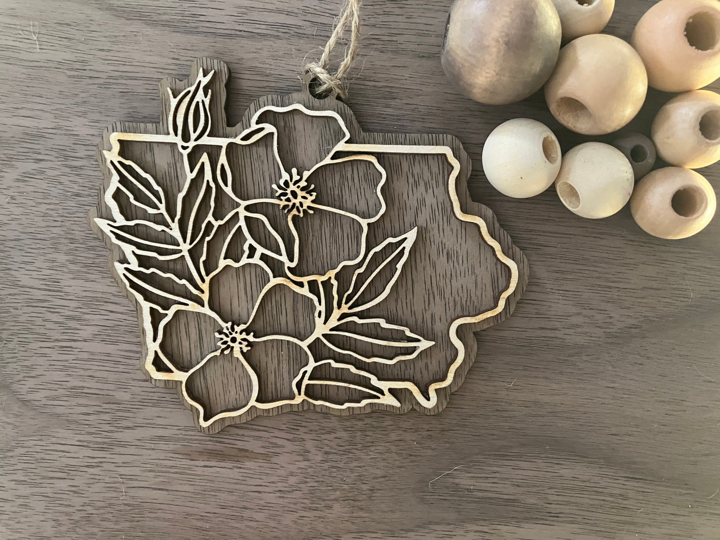 Wooden Iowa State Flower Ornament