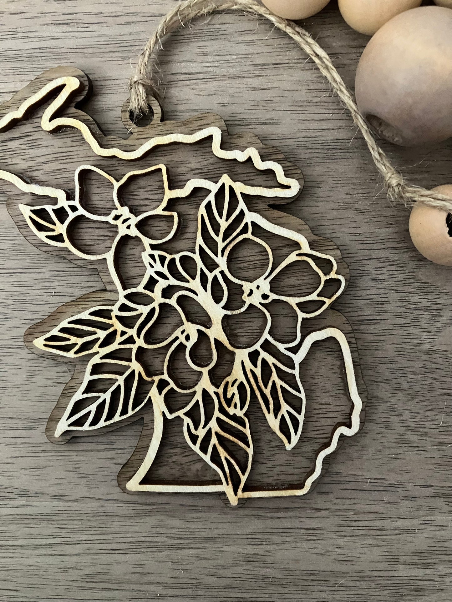 Michigan Wooden State Flower Ornament