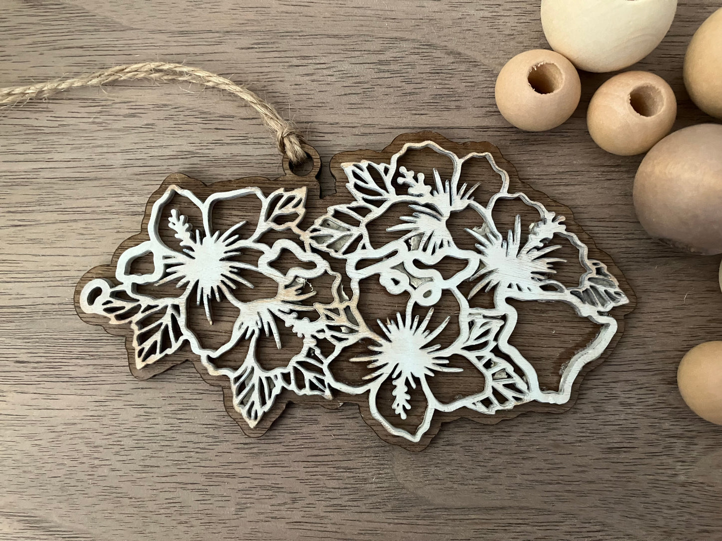 Hawaii Wooden State Flower Ornament