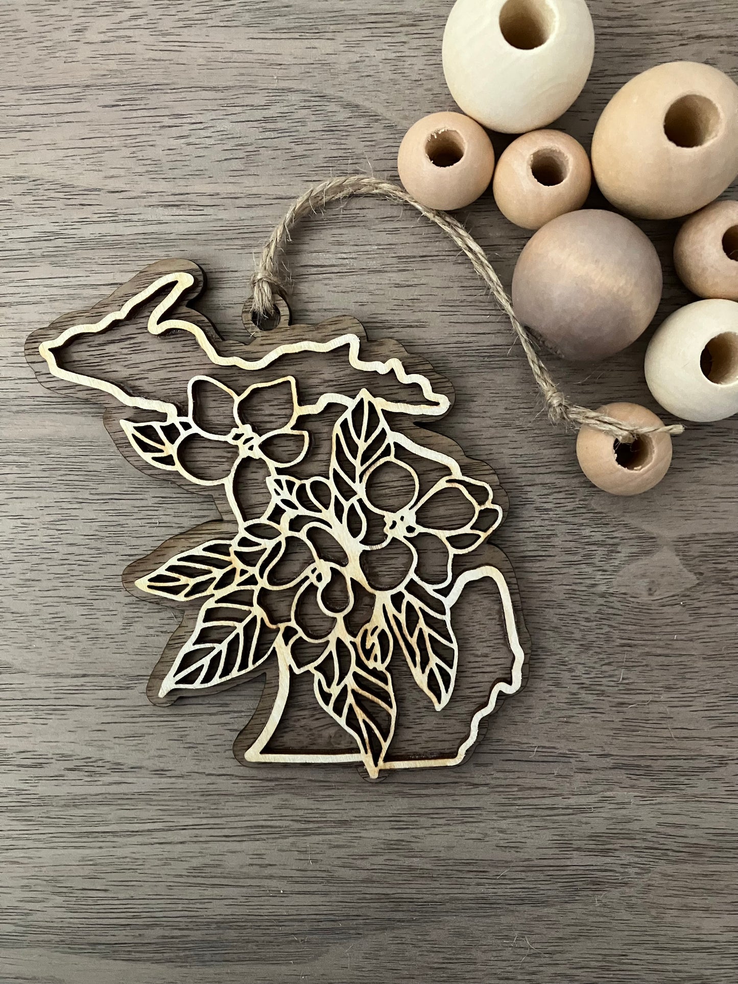 Michigan Wooden State Flower Ornament