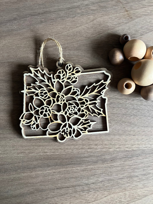 Wooden Oregon State Flower Ornament