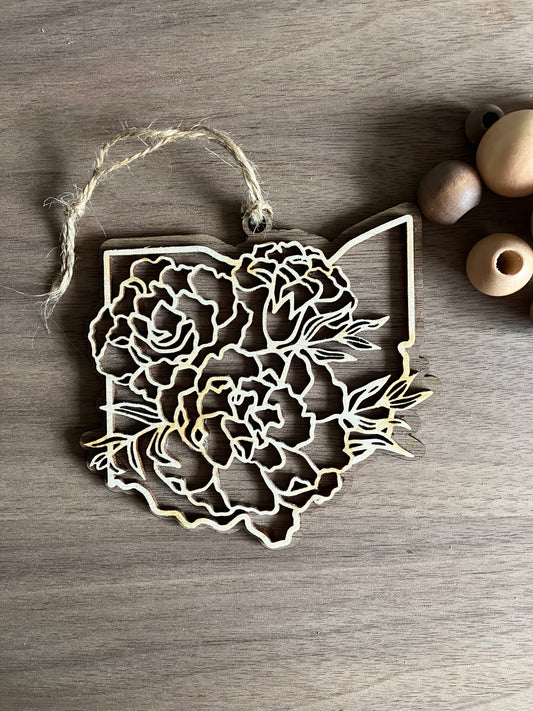 Wooden Ohio State Flower Ornament