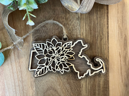 Wooden Massachusetts State Flower Ornament
