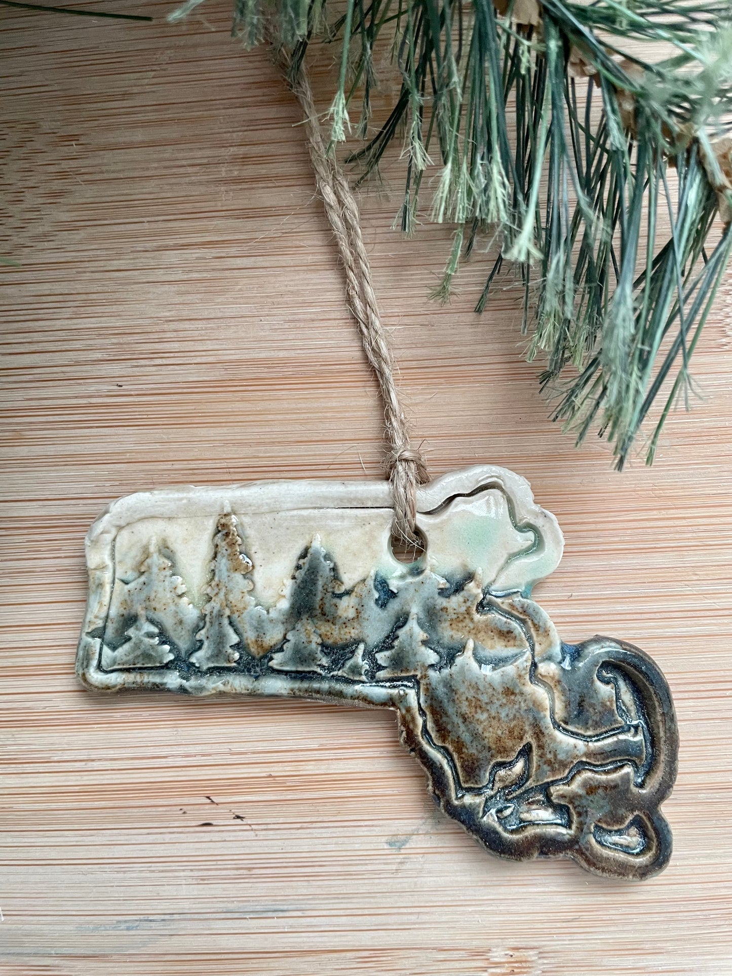 Massachusetts Rustic Clay Ornament