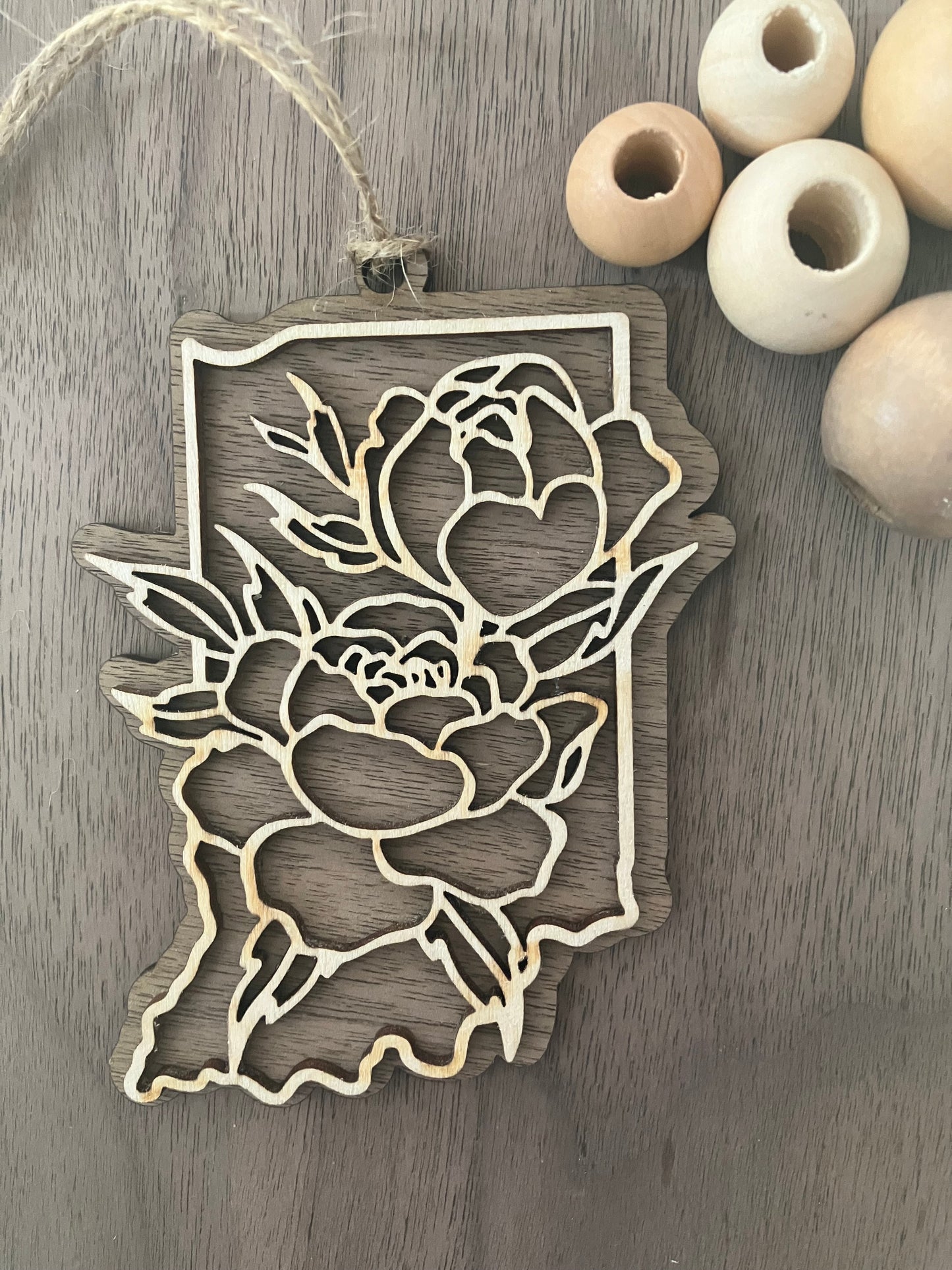 Wooden Indiana State Flower Ornament