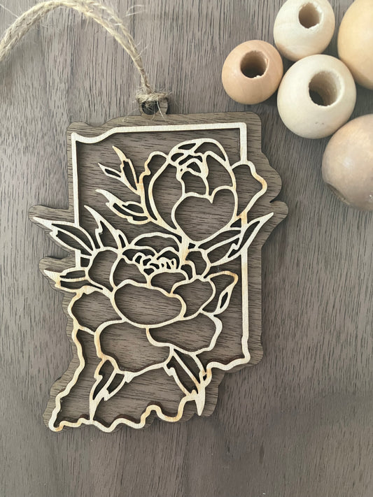 Wooden Indiana State Flower Ornament