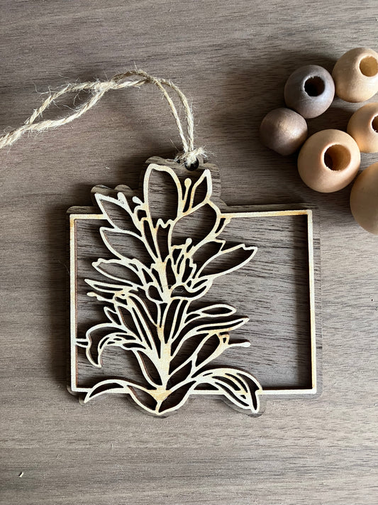 Wooden Wyoming State Flower Ornament