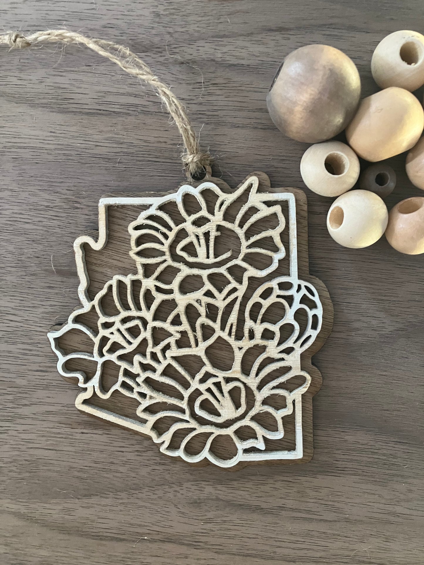 Wooden Arizona State Flower Ornament