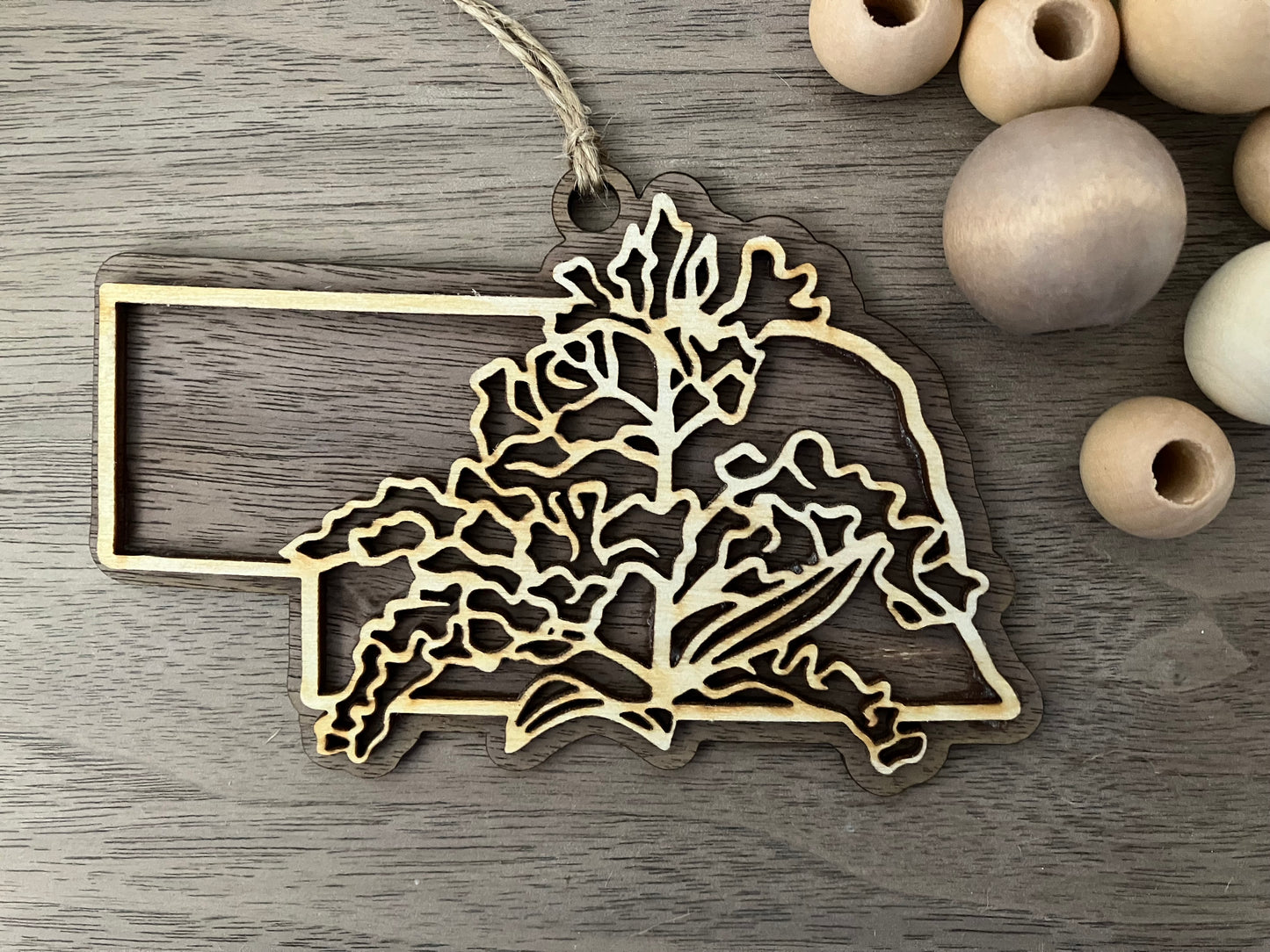 Nebraska Wooden State Flower Ornament