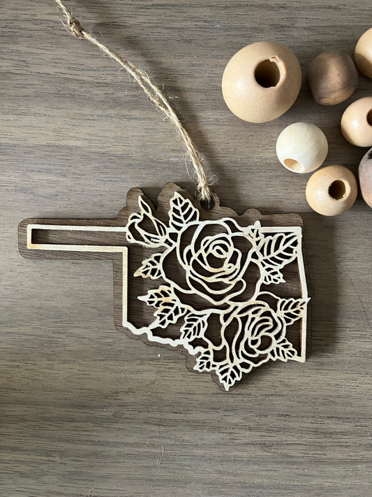 Wooden Oklahoma State Flower Ornament