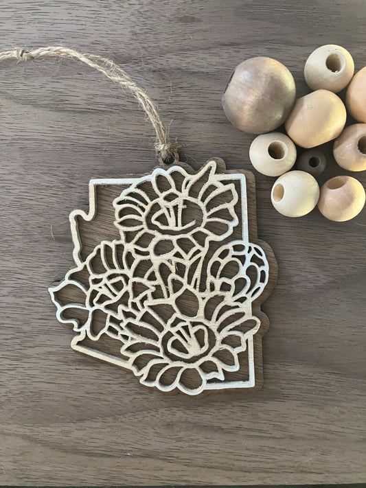 Wooden Arizona State Flower Ornament