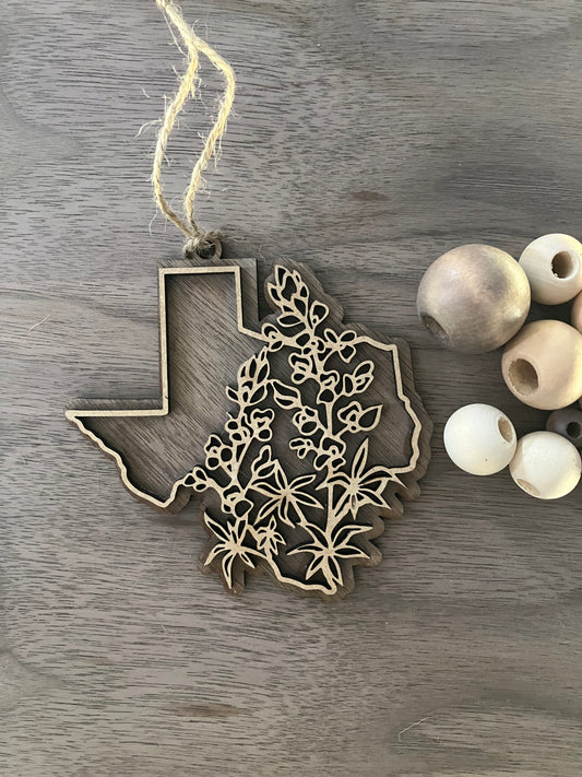 Wooden Texas State Flower Ornament