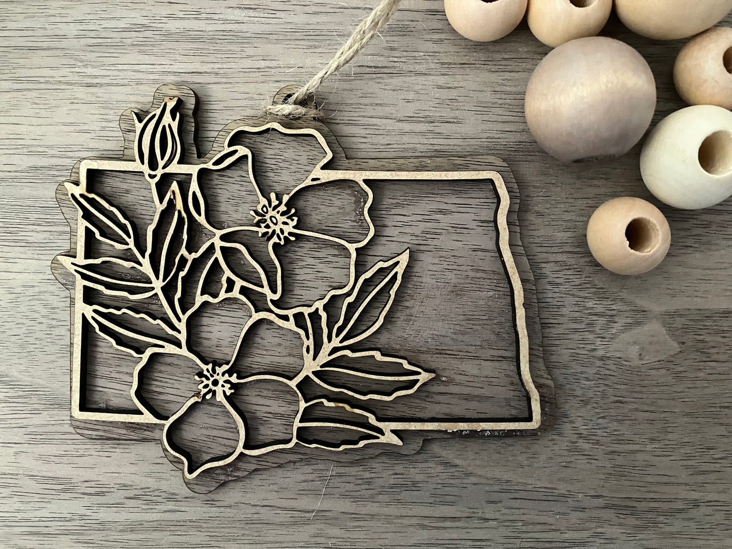 Wooden North Dakota State Flower Ornament