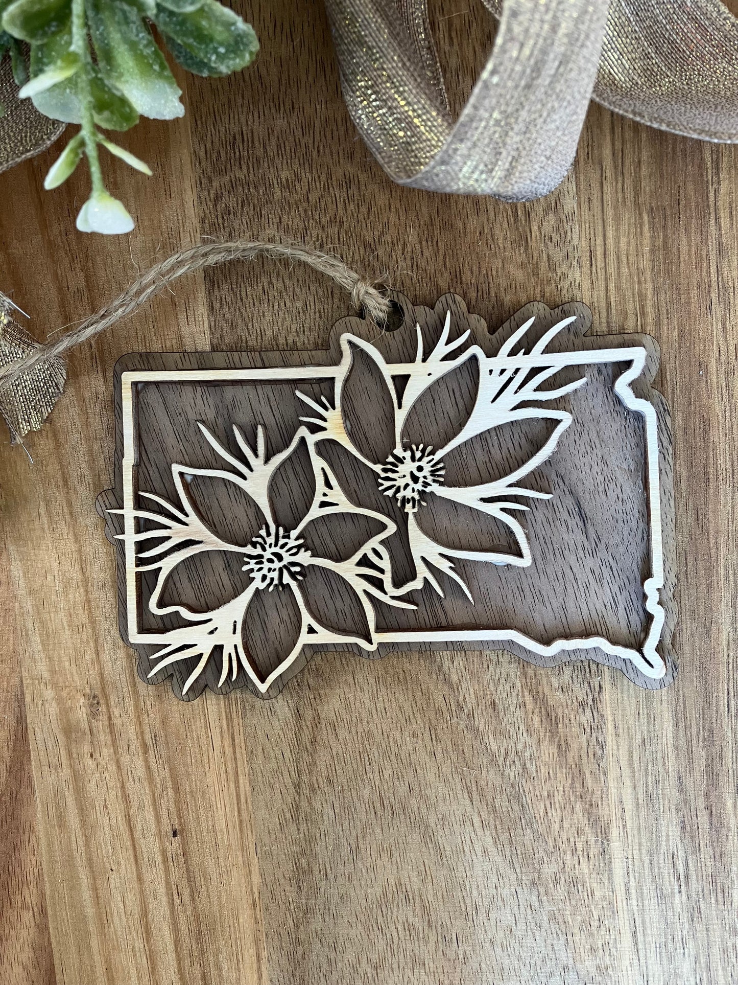 Wooden South Dakota State Flower Ornament