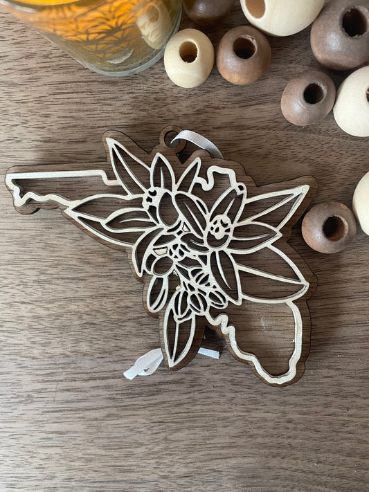 Wooden Florida State Flower Ornament