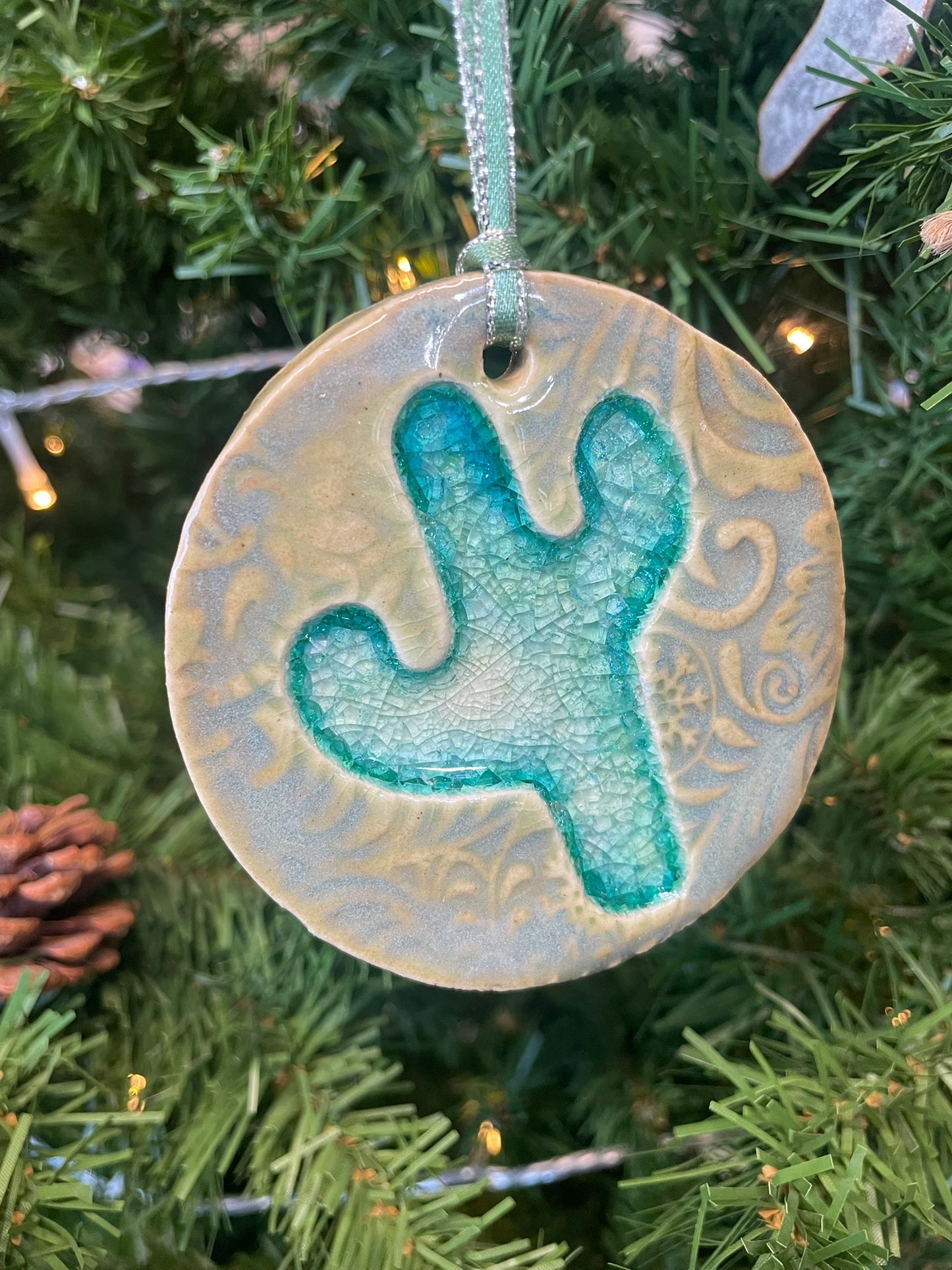 Cactus Crackle Clay Ornament